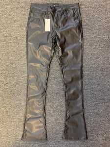 MEN BLACK STACK LEATHER STYLE PANTS
