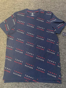 MEN NAVY BLUE TOMMY HILFIGER SMALL PRINT ALL OVER TSHIRT