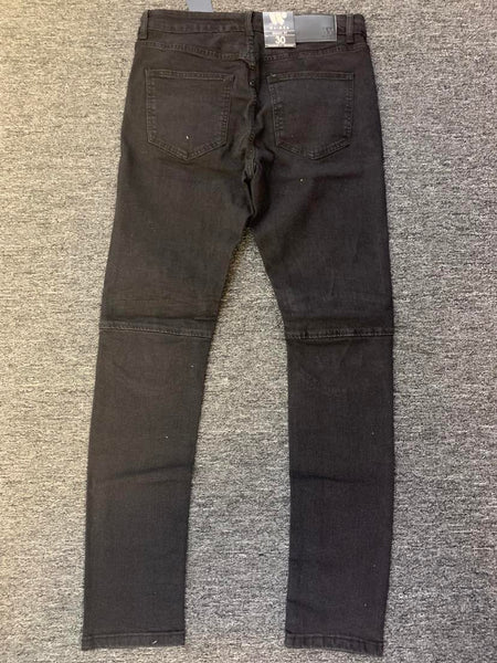 MEN JET BLACK LITE DAMAGED BIKER JEANS