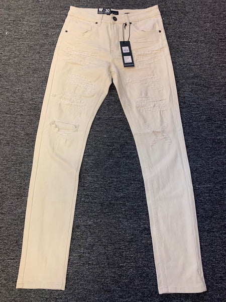 MEN BONE DESTROYED BIKER JEANS