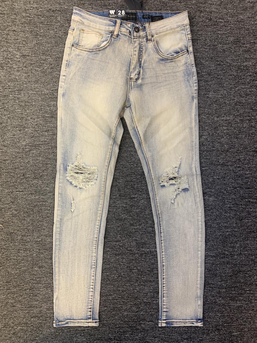 MEN BLEACH WASH LITE RIP KNEE DENIM JEANS