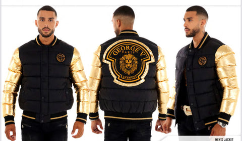 MEN GEORGE V BLACK WITH GOLD SLEEVES GLITTERY PUFFER COAT