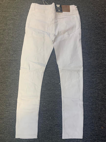 MEN WHITE COLOR CUT DAMAGED DENIM JEANS