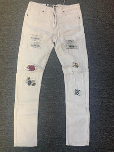 MEN WHITE COLOR CUT DAMAGED DENIM JEANS