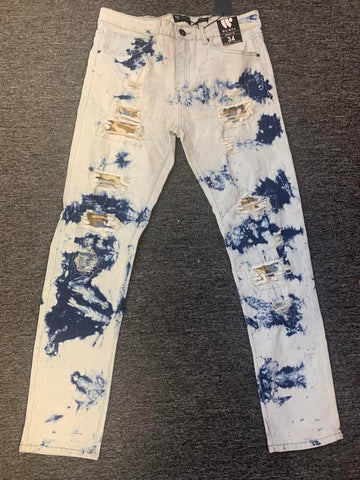 MEN TYE DYE DESTROYED DENIM JEANS