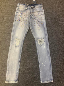 MEN BLUE WASH STARS & STUDS DENIM JEANS