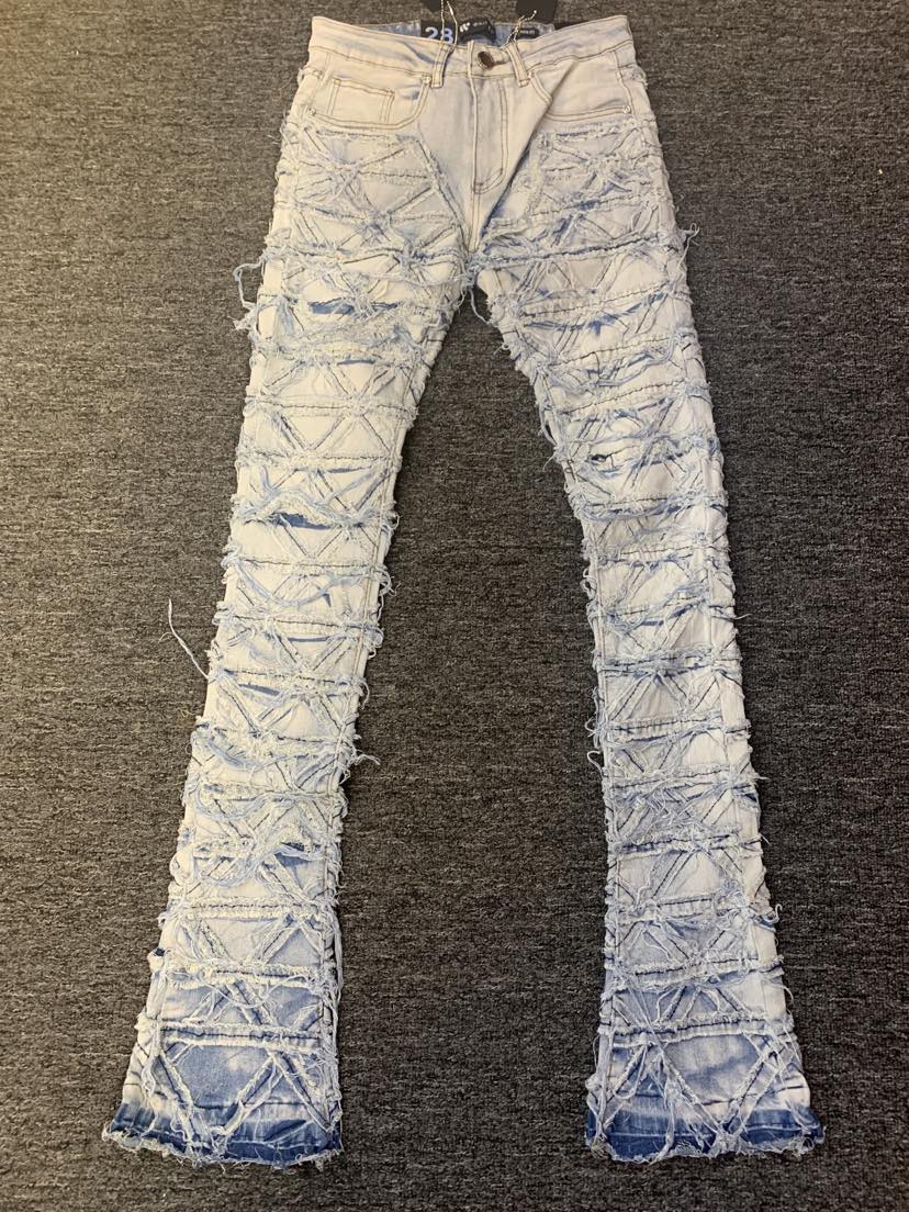 MEN BLUE WASH CROSS CUT DENIM JEANS