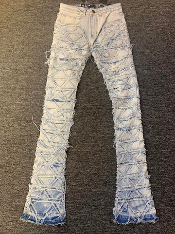 MEN BLUE WASH CROSS CUT DENIM JEANS