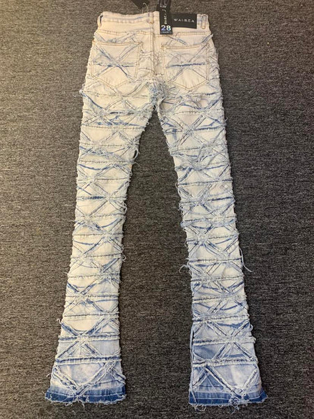 MEN BLUE WASH CROSS CUT DENIM JEANS