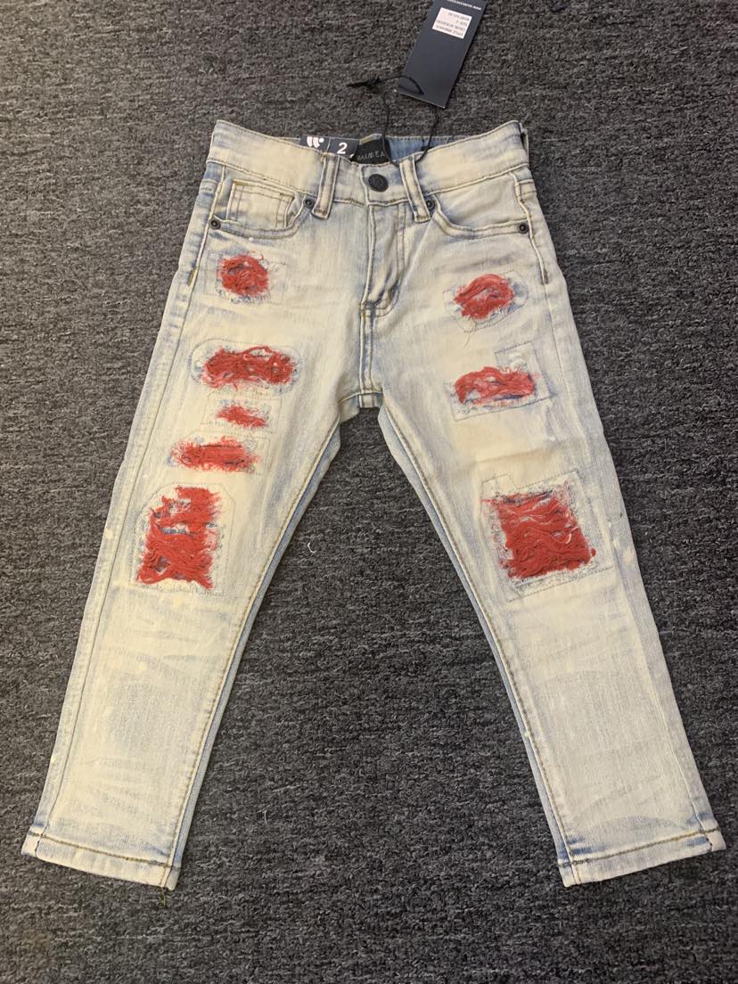 LITTLE KIDS ANT BLEACH RED DAMAGED JEANS