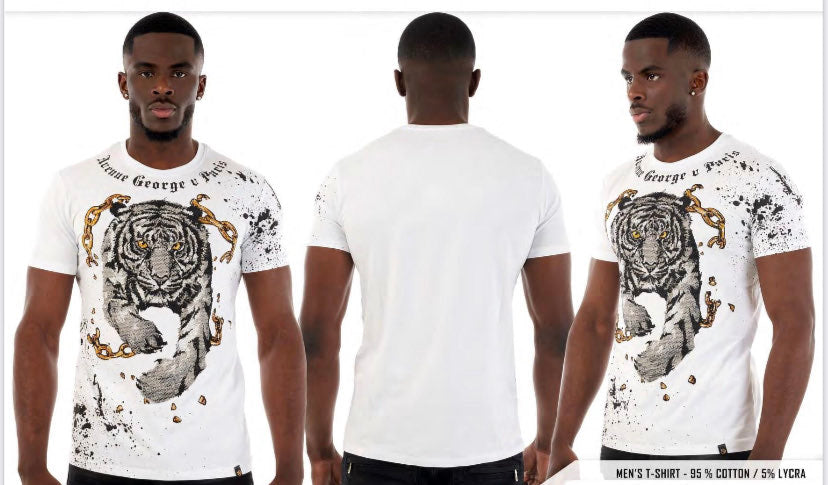 MEN GEORGE V WHITE SILVER TIGER GLITTERY TSHIRT