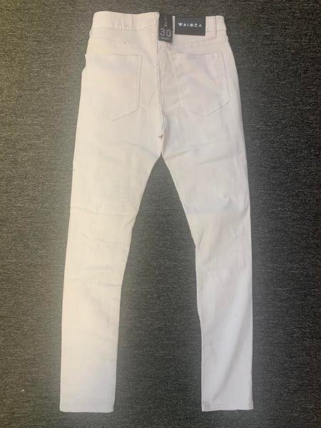 MEN WHITE SKINNY FIT DESTORYED TWILL PANTS