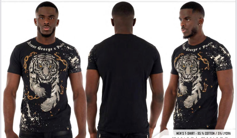 MEN GEORGE V BLACK SILVER TIGER GLITTERY TSHIRT