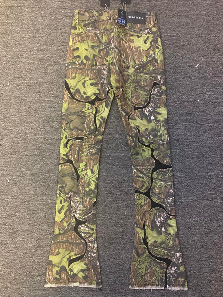 Men Green Camo/ Black Stack Denim Jeans