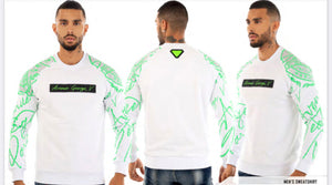 MEN GEORGE V WHITE NEON GREEN GLITTERY CREW NECK