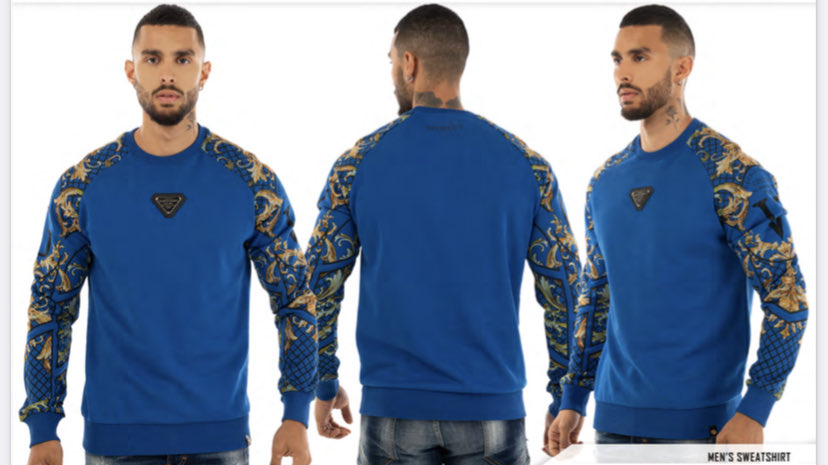 MEN GEORGE V ROYAL BLUE/ GOLD GV GLITTERY CREW NECK