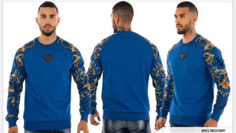 MEN GEORGE V ROYAL BLUE/ GOLD GV GLITTERY CREW NECK