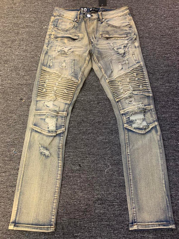 MEN VINTAGE WASH DOUBLE ZIPPER DAMAGED