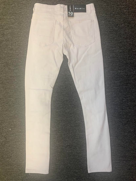 MEN WHITE SIDE ZIPPER SKINNY FIT DESTORYED TWILL PANTS