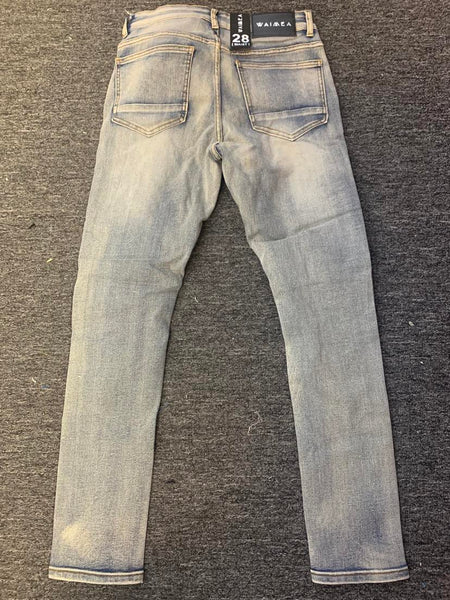 MEN BLUE WASH DOUBLE ZIPPER DAMAGED