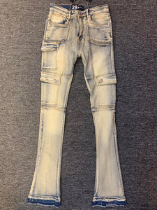 MEN VINTAGE WASH SIDE POCKET CARGO STACK JEANS