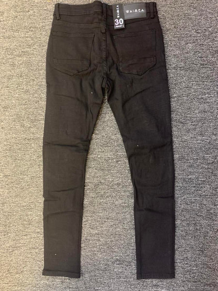 MEN BLACK DAMAGED DOUBLE ZIPPER POCKETS TWILL PANTS