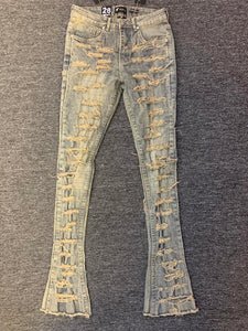 MEN ANTIQUE WASH LAZOR CUT STACK DENIM JEANS