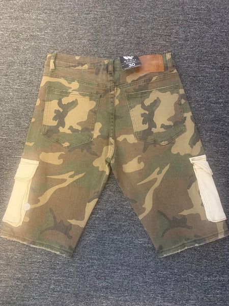 MEN CAMO CARGO POCKET DENIM JEAN SHORTS