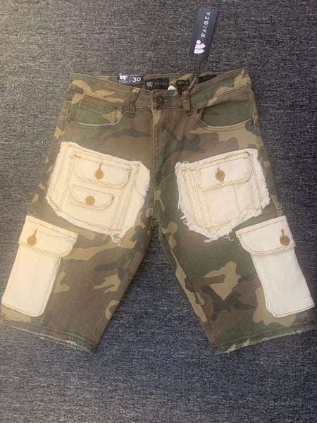 MEN CAMO CARGO POCKET DENIM JEAN SHORTS