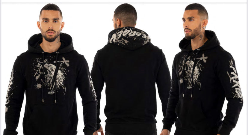 MEN GEORGE V BLACK SILVER EAGLE GLITTERY HOODIE