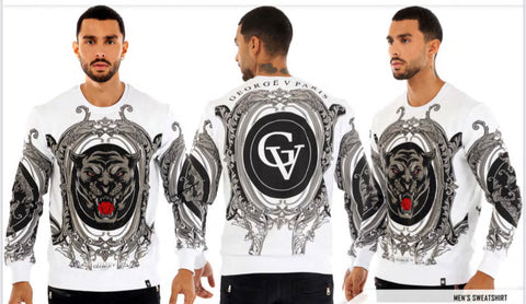 MEN GEORGE V WHITE/ SILVER WILD CAT GLITTERY CREW NECK