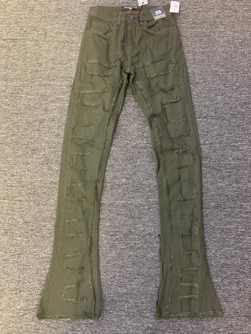 MENS OLIVE GREEN ARKETYPE MAZE STACK JEANS