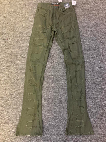 MENS OLIVE GREEN ARKETYPE MAZE STACK JEANS