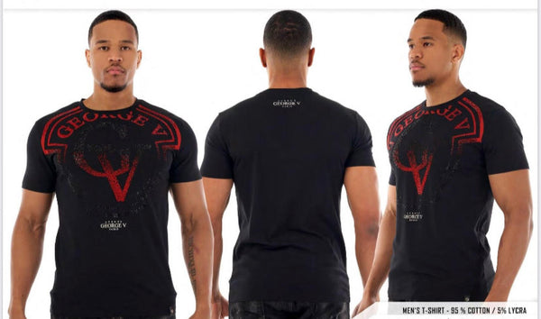 MEN GEORGE V BLACK/ RED BIG GV GLITTERY TSHIRT