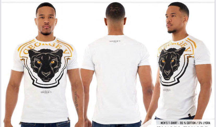 MEN GEORGE V WHITE/ GOLD BLACK CAT GLITTERY TSHIRT