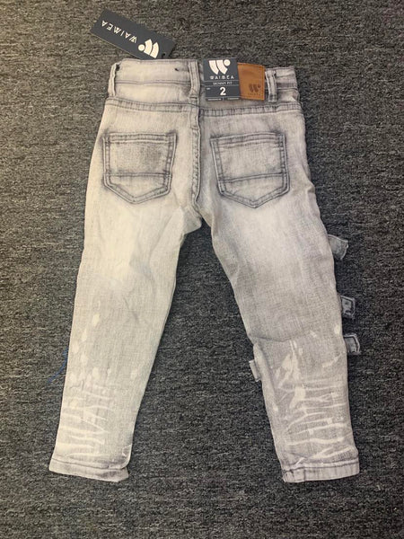 KIDS GRAY ONE LEG STRAP JEANS