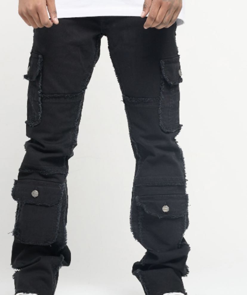 MEN BLACK TRUE STACKED STANDARD ISSUE DENIM JEANS