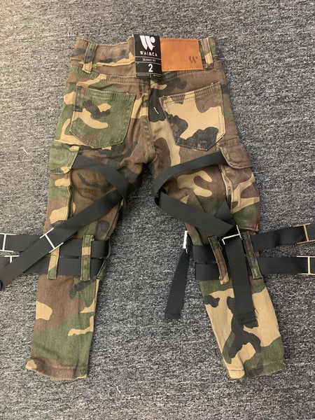 KIDS OLIVE CAMO STRAP JEANS