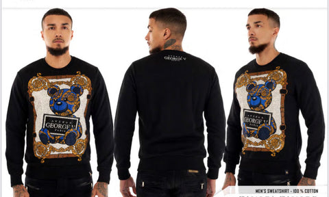 MEN GEORGE V BLACK BLUE/ GOLD TEDDY GLITTERY CREW NECK