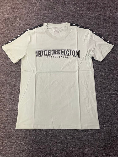 Men Frost Green True Religion with Black Shoulder Strip Tee