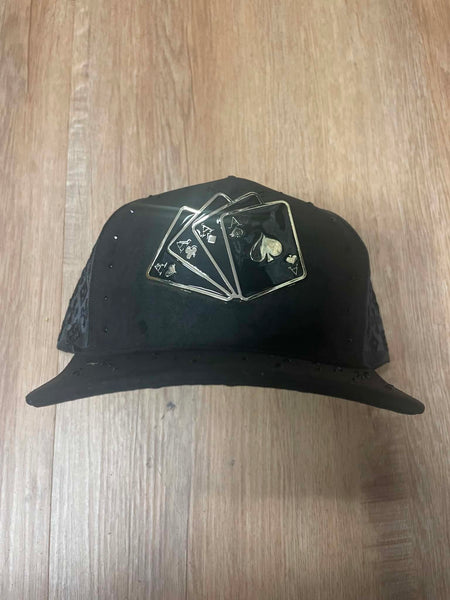 UNISEX BLACK/ BLACK METAL GOLD ACE CARD LOGO SNAPBACK
