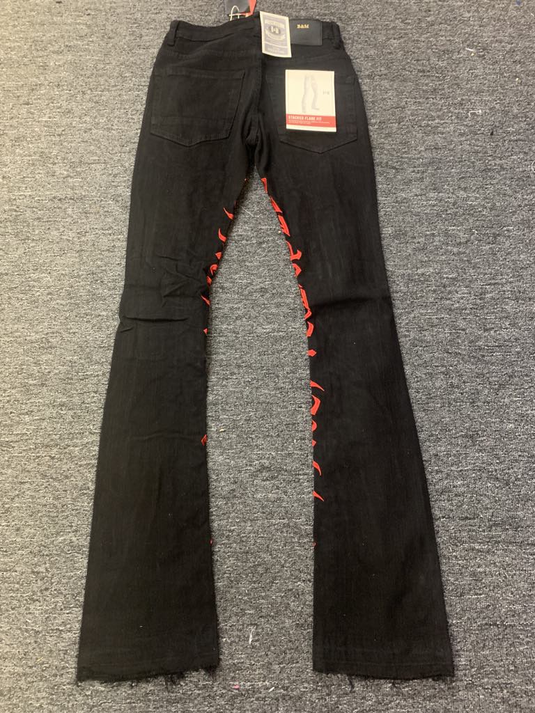 MEN JET BLACK WITH RED EMBROBERY JEANS