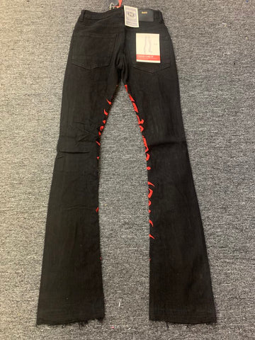 MEN JET BLACK WITH RED EMBROBERY JEANS