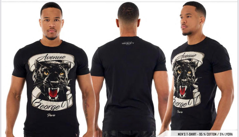 MEN AVENUE GEORGE V BLACK/ SILVER BLACK CAT GLITTERY TSHIRT