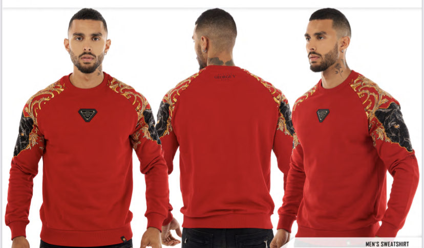 MEN GEORGE V RED/ GOLD PANTER SLEEVE GLITTERY CREW NECK