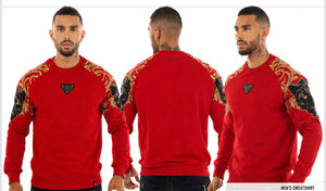 MEN GEORGE V RED/ GOLD PANTER SLEEVE GLITTERY CREW NECK