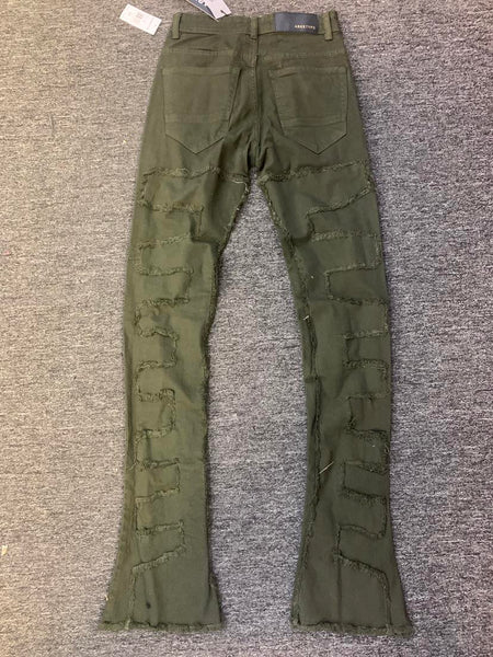 MENS OLIVE GREEN ARKETYPE MAZE STACK JEANS