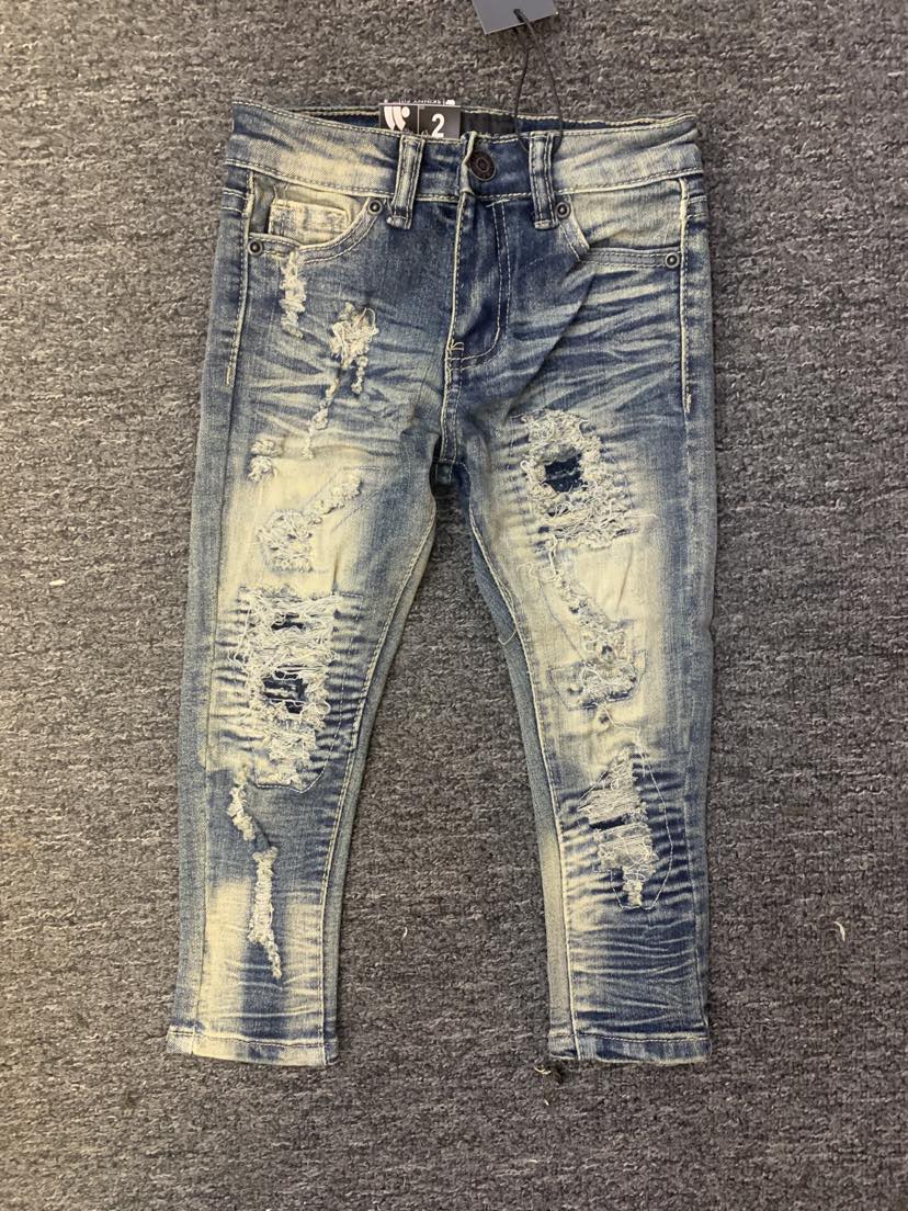 LITTLE KIDS VINTAGE WASH DAMAGE WITH RIGGES JEANS