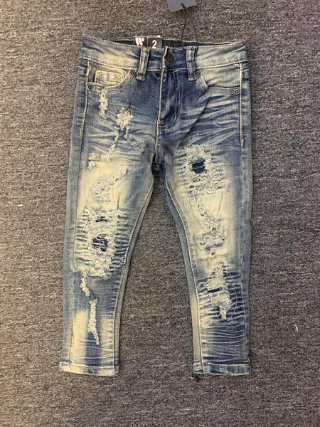 LITTLE KIDS VINTAGE WASH DAMAGE WITH RIGGES JEANS