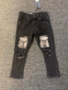 LITTLE KIDS BLACK WITH GRAY CARO POCKET JEANS